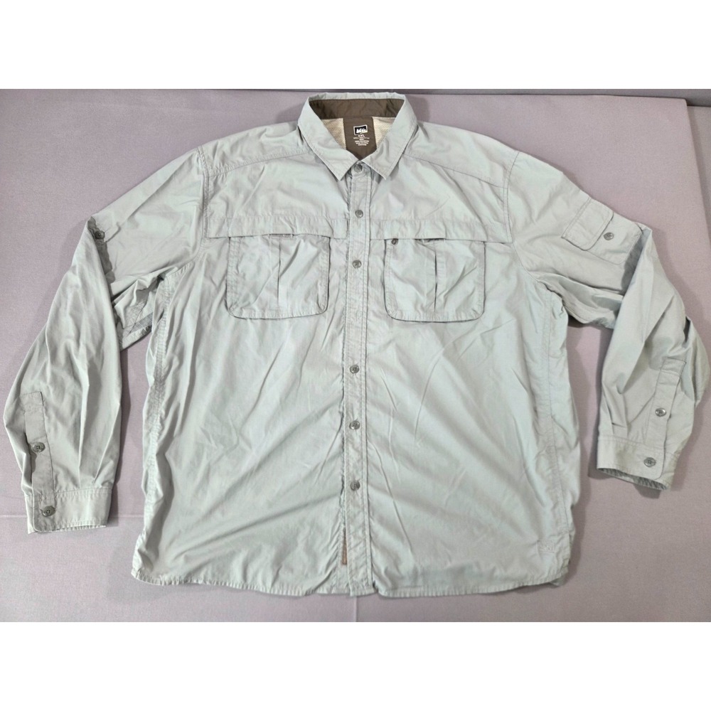 REI Shirt Mens 2 Extra Large Gray Vented Sahara Tech Fishing Outdoor Hiking